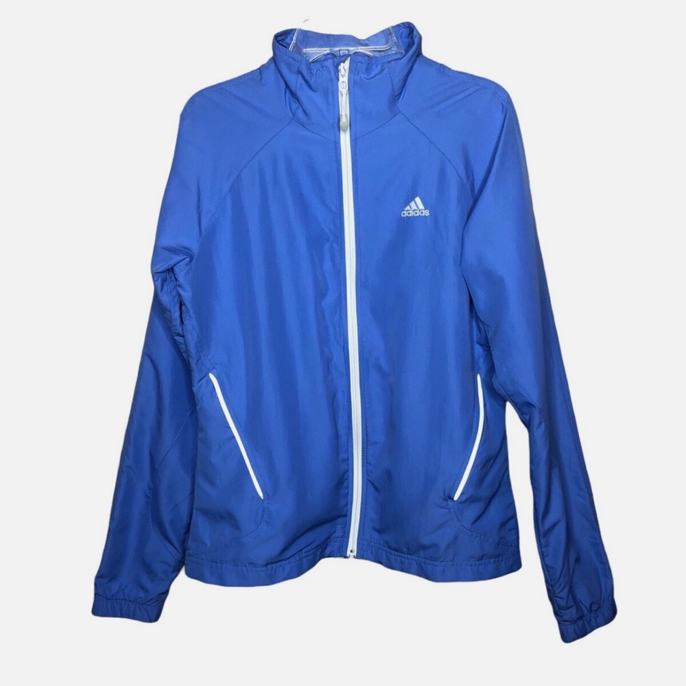 Adidas Track Jacket Women’s Size Large Blue Vented Lightweight 3 Stripe
